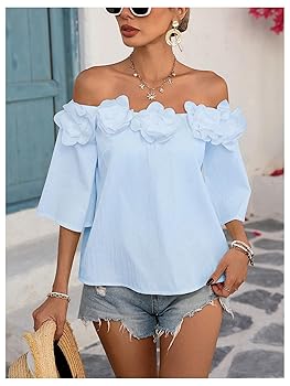 MakeMeChic Women's Summer Floral Tops 3D Off The Shoulder